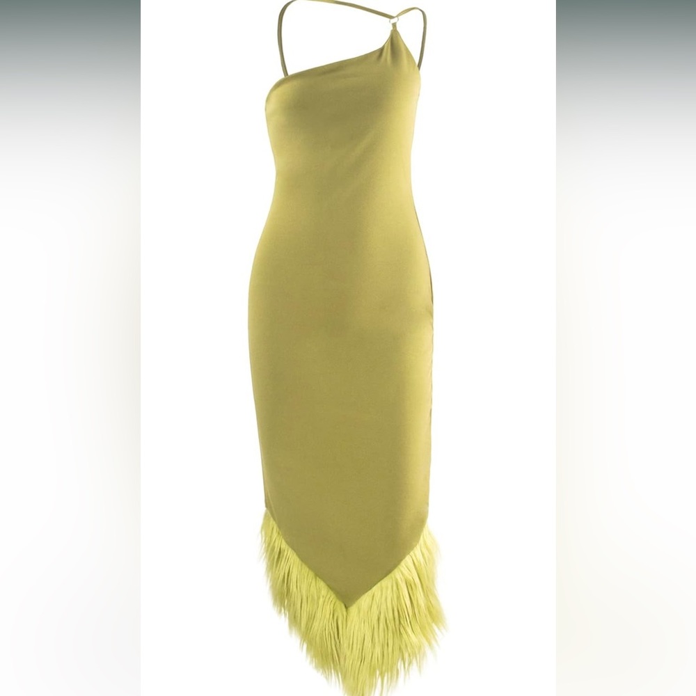One shoulder feathered hem Dress